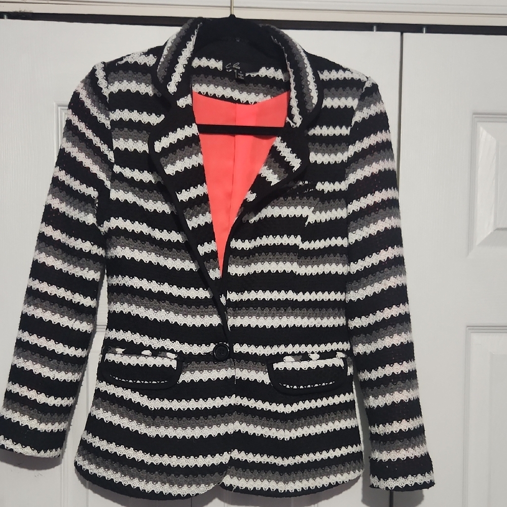 C. Luce Striped Black and White Blazer